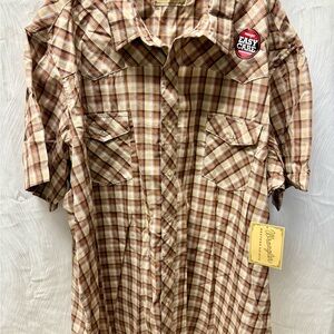 NWT Wrangler Pearl Snap 3XL Browns & blue Plaid Short Sleeve Button Up Lot Of 2